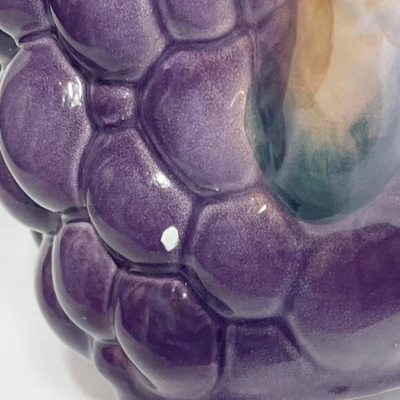 Vintage Ceramic Grape-Shaped Pitcher With Leaf Spout & Wooden-Style Handle - Picture 12 of 12